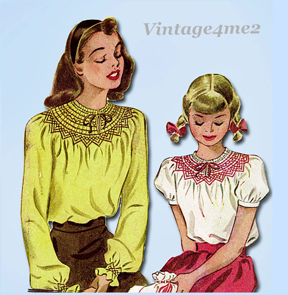 McCall 1221: 1940s Uncut WWII Girls Smocked Blouse Sz 8-10 Vintage Sewing Pattern