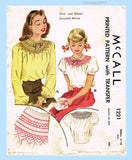 McCall 1221: 1940s Uncut WWII Girls Smocked Blouse Sz 8-10 Vintage Sewing Pattern