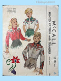 1940s VTG McCalls Sewing Pattern 1310 Boys Girls Embroidered Western Shirt Sz 6