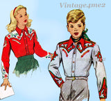 1940s VTG McCalls Sewing Pattern 1310 Boys Girls Embroidered Western Shirt Sz 6