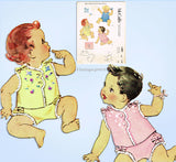 1940s Vintage McCall Sewing Pattern 1489 Cute Baby Shirt & Diaper Cover Sz 6 mos