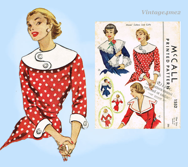 1950s Vintage McCalls Sewing Pattern 1552 Misses Dramatic Collars & Cuffs Amazing