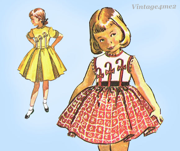 1950s Vintage McCall Sewing Pattern 2090 Uncut Girls Parasol Party Dress Sz8