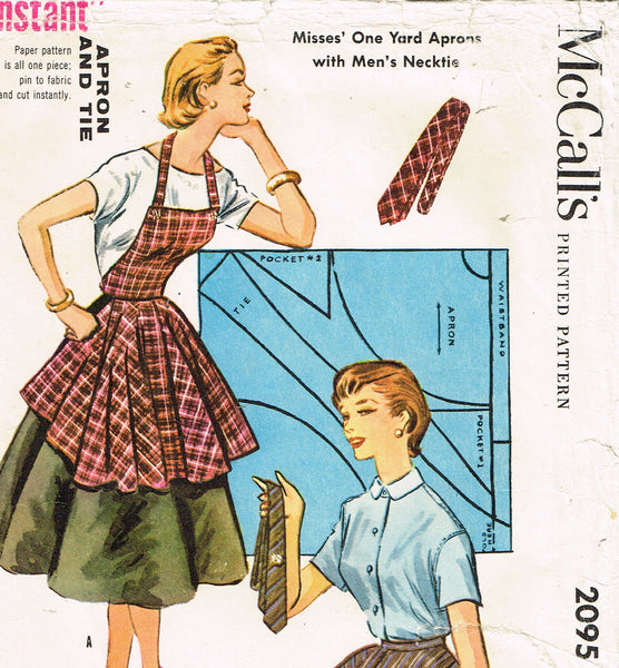 McCall 2095: 1950s Easy One Yard Misses Apron w Men's Tie Vintage Sewing Pattern