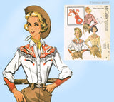 1950s Vintage McCall Sewing Pattern 2137 Misses Embroidered Western Shirt Sz 30 Bust