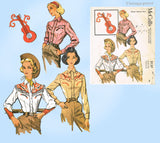 1950s Vintage McCall Sewing Pattern 2137 Misses Embroidered Western Shirt Sz 30 Bust