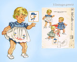 1950s Vintage McCall Sewing Pattern 2206 Cute Baby Shirt & Diaper Cover Sz 1