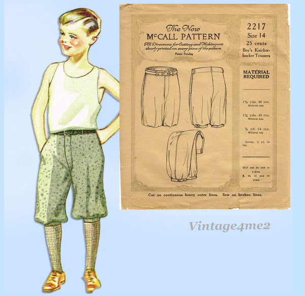 McCall 2217: 1920s Rare Uncut Older Boys Knickers Size 14 Vintage Sewing Pattern