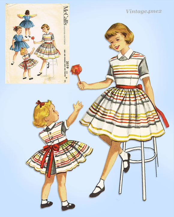 McCall's 3519: 1950s Little Girls Dress & Pinafore Size 8 Vintage Sewing Pattern