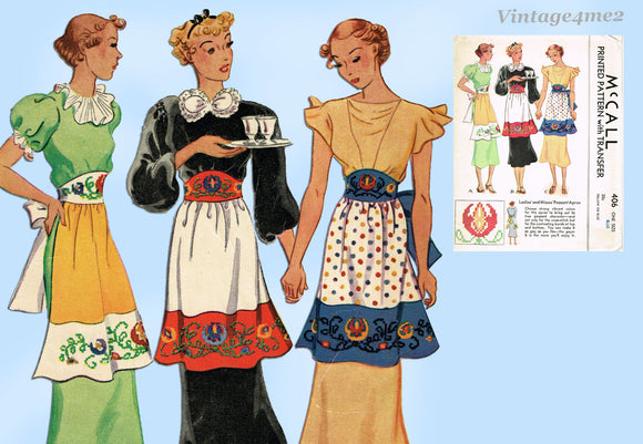 1930s Original Vintage McCall Sewing Pattern 406 Farm Kitchen Apron Darling UNCUT