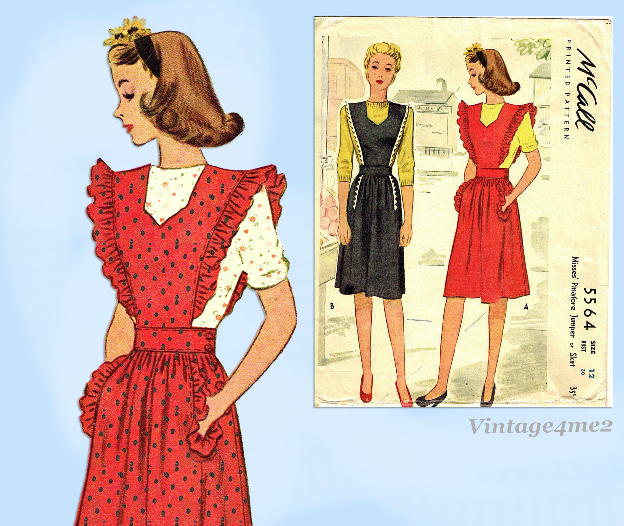 1940s Vintage McCall Sewing Pattern 5564 WWII Iconic Pinafore Dress Sz –  Vintage4me2