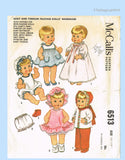 McCall's 6513: 1960s 15-17 Inch Talking Doll Clothes Set Vintage Sewing Pattern