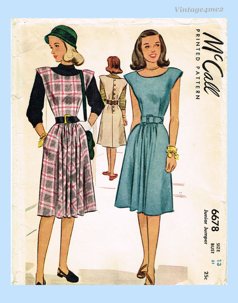 1940s Vintage McCall Sewing Pattern 6678 Post WWII Day Dress Uncut 31 Bust