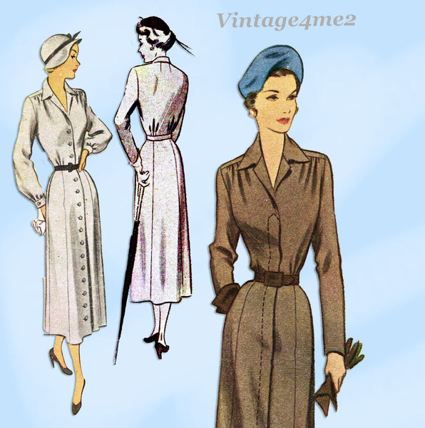 1940s Vintage McCall Sewing Pattern 7888 Post WWII Shirtwaist Dress Sz 30 B