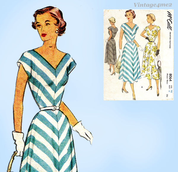 1950s Vintage McCall's Sewing Pattern 8064 Uncut Bias Afternoon Dress Sz 36 B