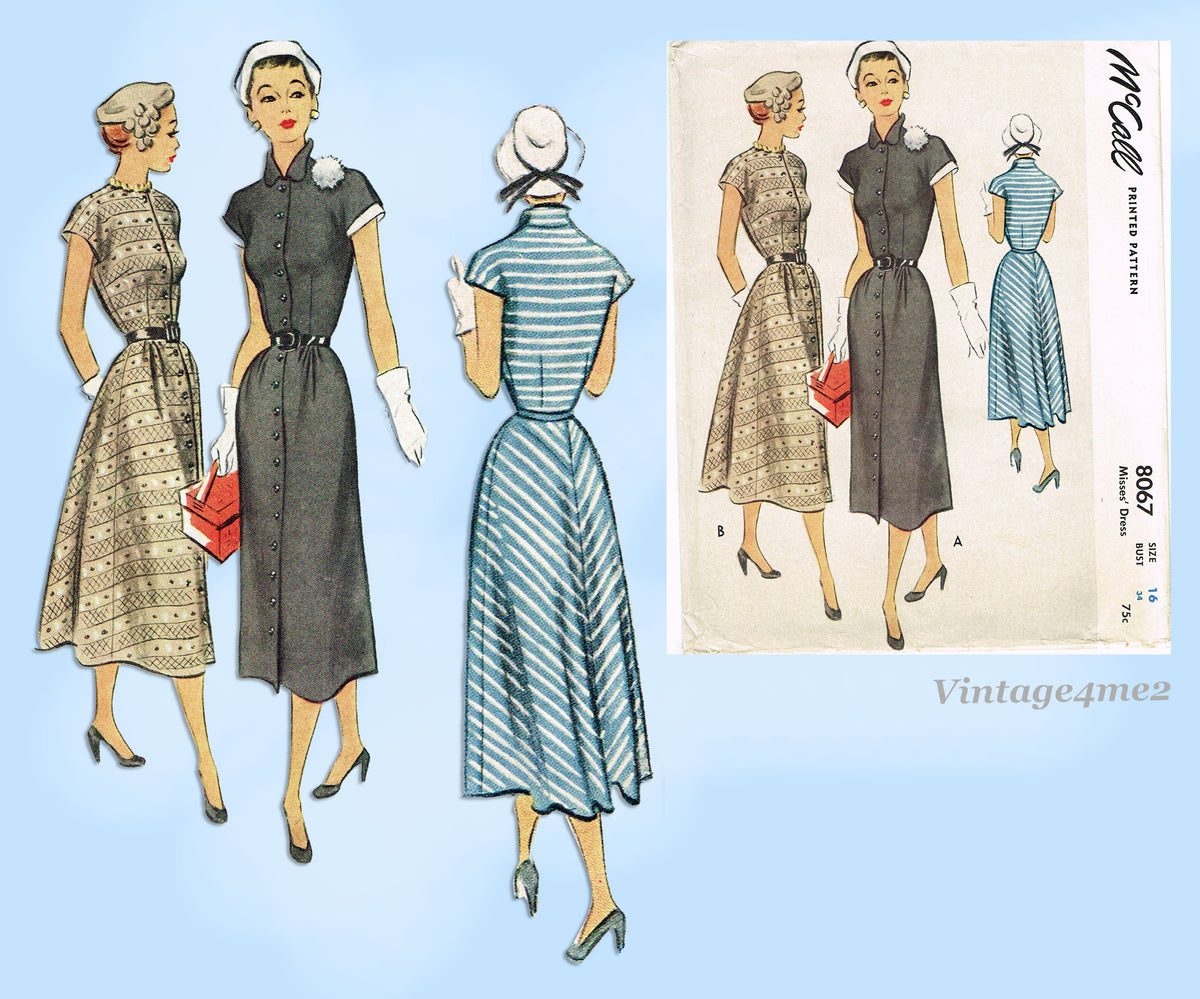 1950s Vintage McCall Sewing Pattern 8067 Chic Afternoon Dress Sz 34 B ...