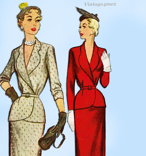 1950s Vintage McCall Sewing Pattern 8293 Dressy Ladies Slender Suit Sz 34 Bust