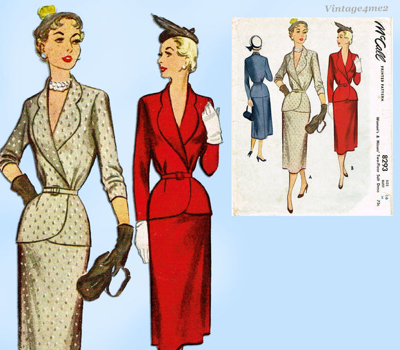 1950s Vintage McCall Sewing Pattern 8293 Dressy Ladies Suit Sz 34 B So Chic