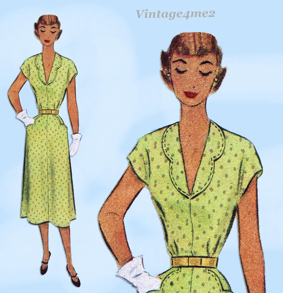 1950s Vintage McCall Sewing Pattern 8423 Uncut Scalloped  Dress Size 16 34B