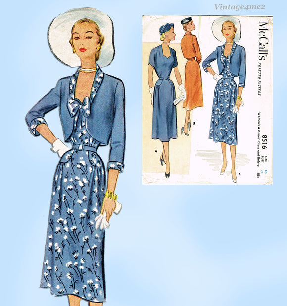 1950s Vintage McCall's Sewing Pattern 8516 Uncut Afternoon Dress w Jacket Sz 36