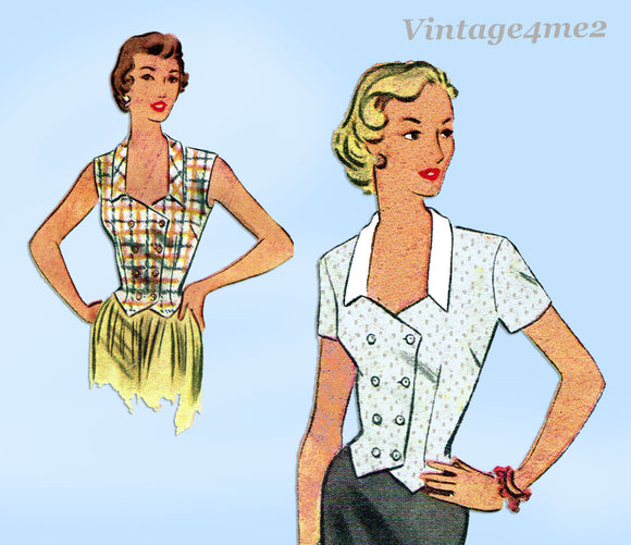 1950s Vintage McCall Sewing Pattern 8531 Uncut Misses Vest or Top Sz 32 Bust