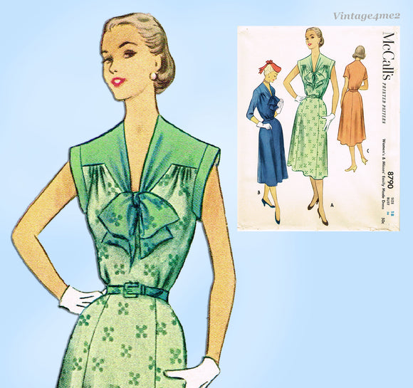 1950s Original Vintage McCalls Sewing Pattern 8790 Uncut Day Dress Size 36 Bust