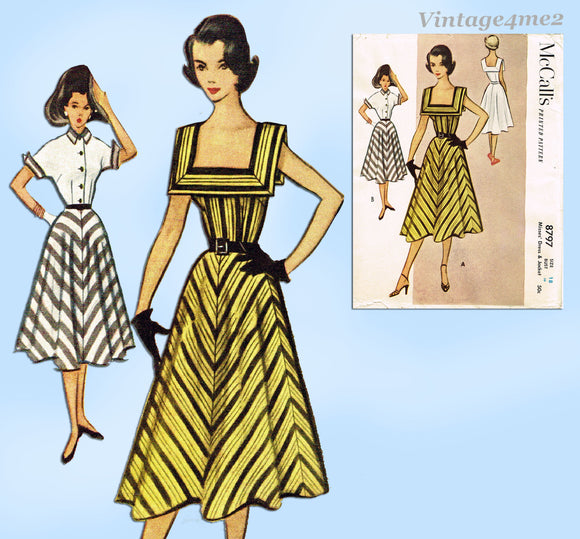 1950s Vintage McCall's Sewing Pattern 8797 Uncut Misses Afternoon Dress Sz 36 B