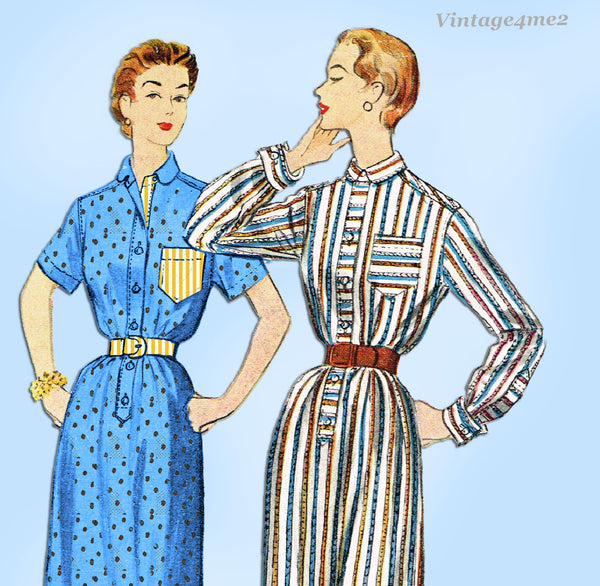 McCall 9745: 1950s Uncut Misses Shirtwaist Dress Sz 34 B Vintage Sewing Pattern