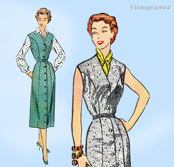 McCall 9879: 1950s Charming Uncut Misses Street Dress Size 38 B Vintage Sewing Pattern