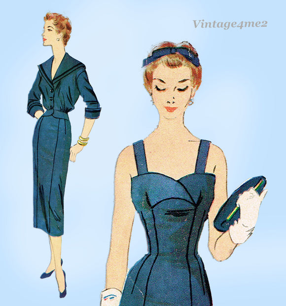 McCall 9881: 1950s Sexy Sun Dress w Sailor Jacket 30B Vintage Sewing Pattern