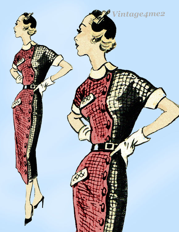 New York 730: 1950s Uncut Misses Designer Dress Sz 36 B Vintage Sewing Pattern