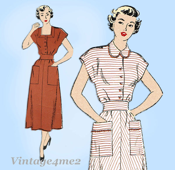 New York 659: 1940s Uncut Misses House Dress Sz 32 Bust Vintage Sewing Pattern