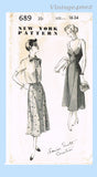 New York 689: 1950s Uncut Misses Cocktail Dress Sz 34 B Vintage Sewing Pattern