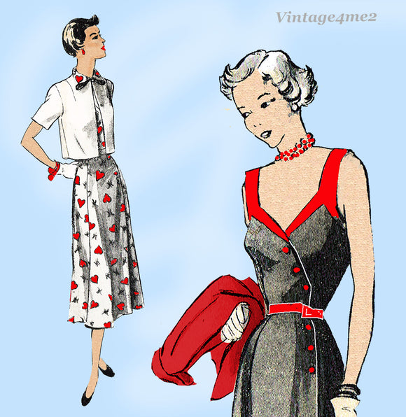 New York 689: 1950s Uncut Misses Cocktail Dress Sz 34 B Vintage Sewing Pattern