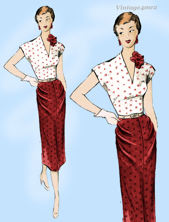 New York 728: 1950s Uncut Misses Designer Dress Sz 36 B Vintage Sewing Pattern