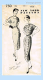 New York 730: 1950s Uncut Misses Designer Dress Sz 36 B Vintage Sewing Pattern