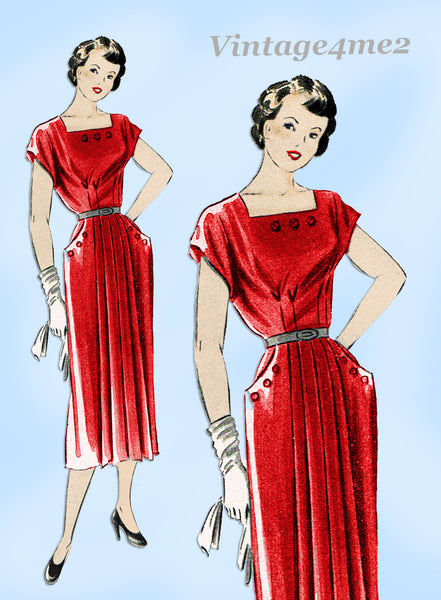 New York 807: 1950s Uncut Misses Designer Dress Sz 32 B Vintage Sewing Pattern