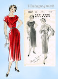 New York 807: 1950s Uncut Misses Designer Dress Sz 32 B Vintage Sewing Pattern