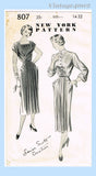 New York 807: 1950s Uncut Misses Designer Dress Sz 32 B Vintage Sewing Pattern