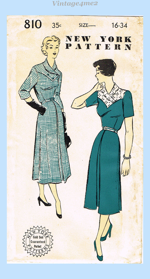 New York 810: 1950s Lovely Uncut Misses Street Dress Sz 34 B Vintage Sewing Pattern