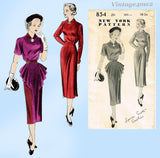 New York 854: 1950s Uncut Designer Cocktail Dress Sz 34 B Vintage Sewing Pattern