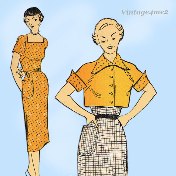 New York 917: 1950s Uxncut Misses Dress & Topper Sz 35 B Vintage Sewing Pattern