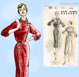 New York 101: 1950s Uncut Designer Misses Dress Sz 34 B Vintage Sewing Pattern