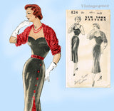 New York 824: 1950s Uncut Designer Cocktail Dress Sz 36 B Vintage Sewing Pattern