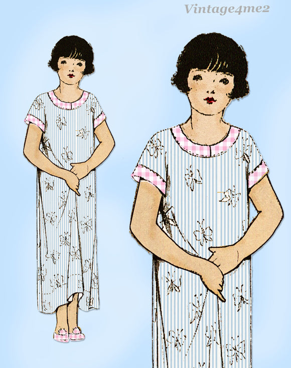 Pictorial Review 3006: 1920s Sweet Girls Nightgown Size 6 Vintage Sewing Pattern