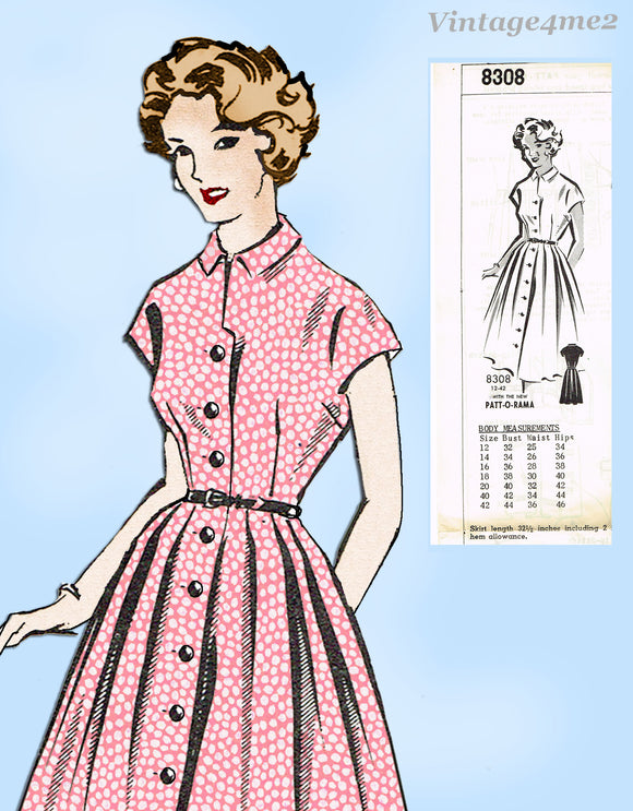 1950s Vintage Mail Order Pattern 8308 Uncut Misses Sue Burnet Dress 34B