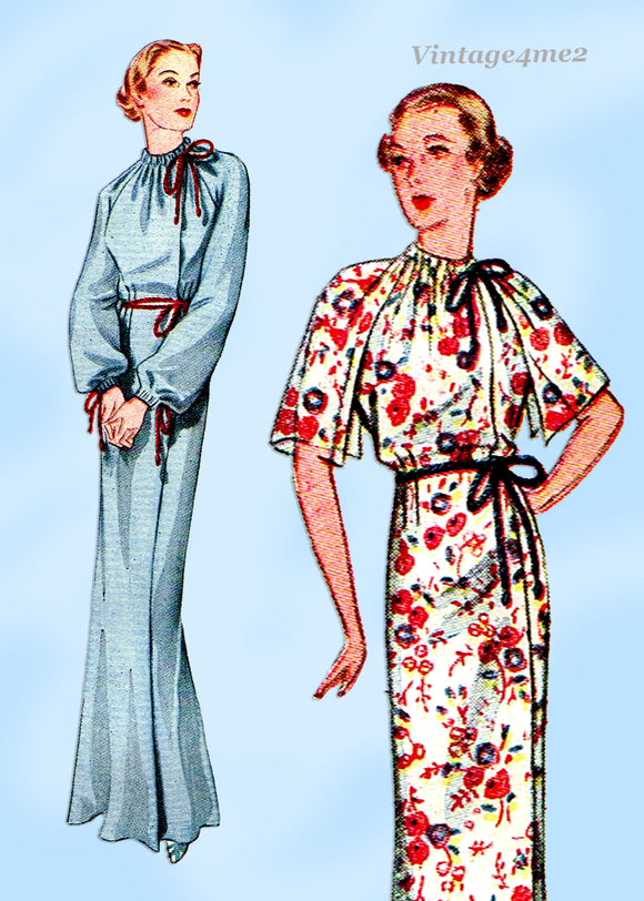 Pictorial Review 8201: 1930s Misses Negligee Sz 34 B Vintage Sewing Pattern