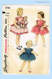 1950s Vintage Simplicity Sewing Pattern 1745 Baby Girls Dress with Matching Doll