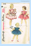 1950s Vintage Simplicity Sewing Pattern 1745 Baby Girls Dress with Matching Doll