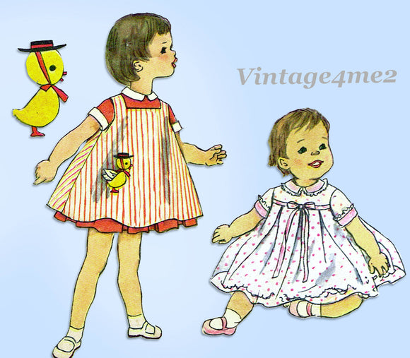 1950s Vintage Simplicity Sewing Pattern 2667 Toddler Girls Dress & Pinafore Sz 1